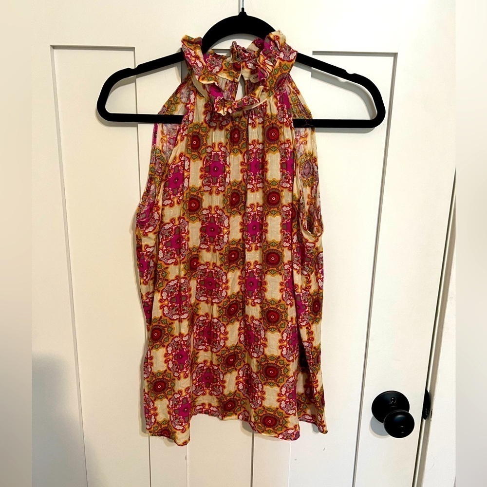 Christian Siriano Halter Neck Sleeveless Blouse Size Small Colorful Pattern